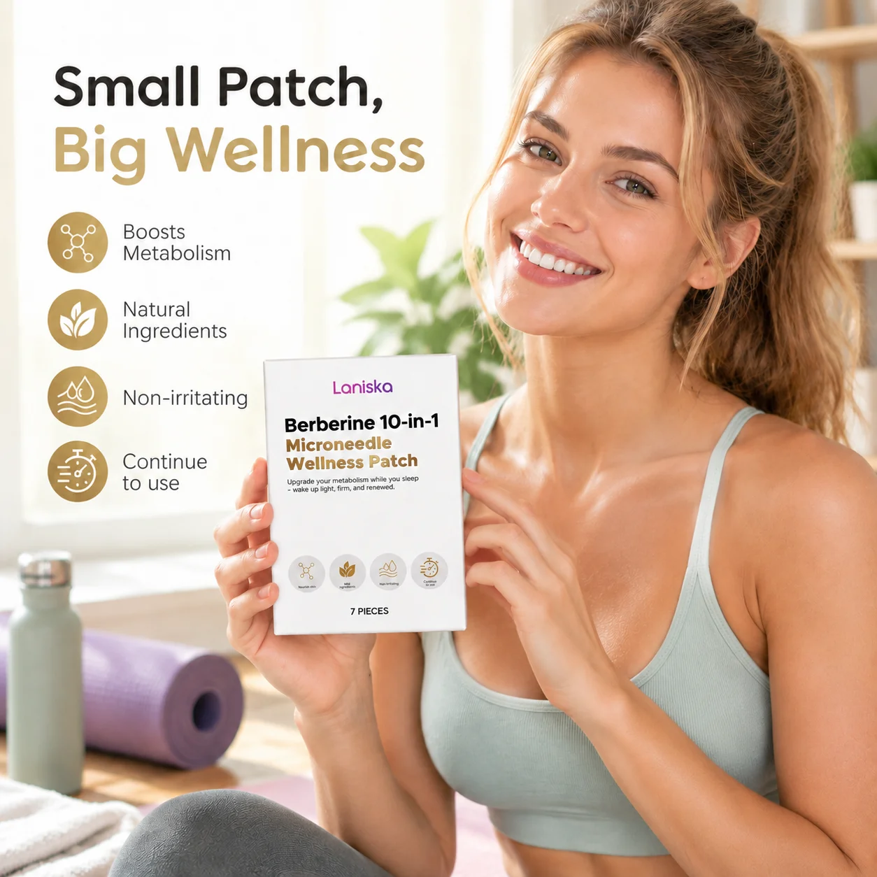 Laniska Berberine 10-in-1 Microneedle Wellness Patch Lightweight Invisible Skin Friendly Patch Body Shape Management Patch 7PCS