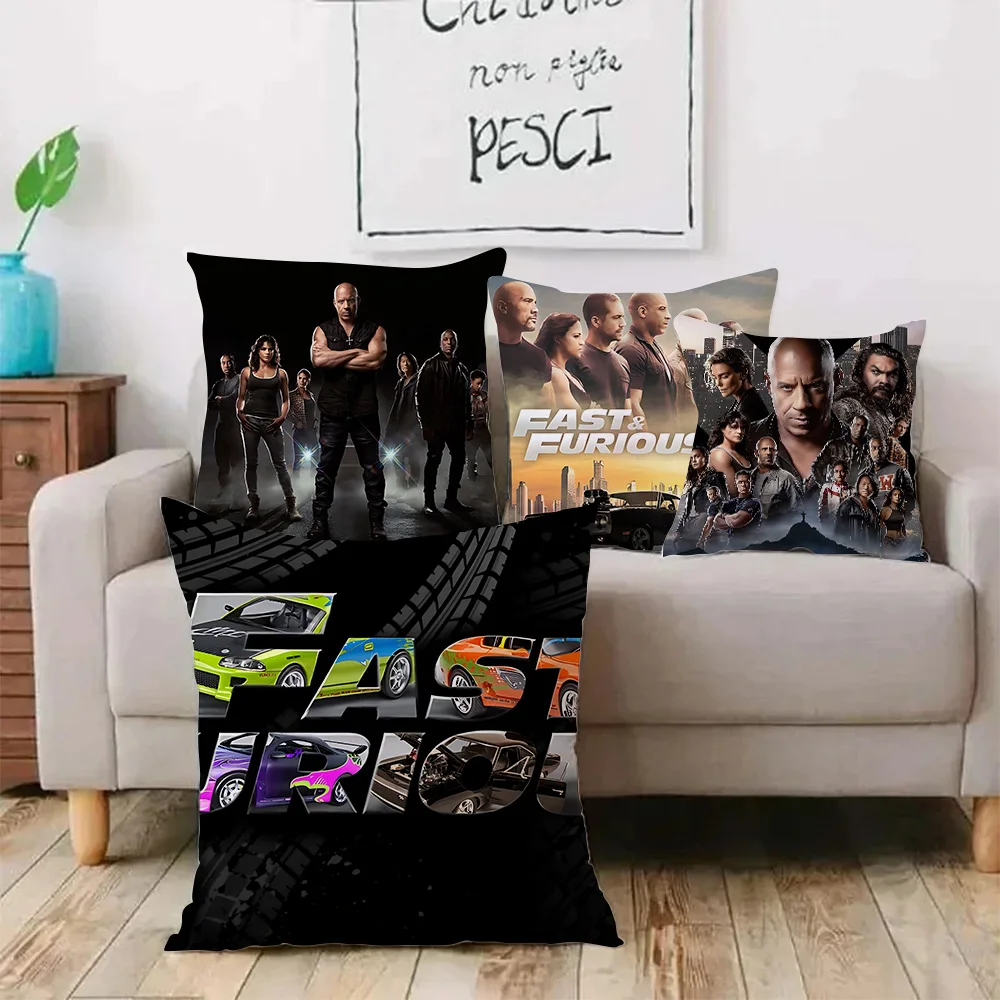 Fast And F-Furious MOVIEs Pillow Covers Cartoon Sofa Decorative Home Double-sided Printing Short Plush Cute Cushion Cover