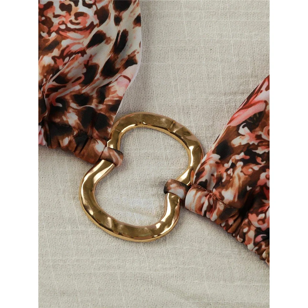 Leopard-Blumenmuster, hoch geschnittener Bikini mit Metallring, Damen-Badebekleidung, zweiteiliger Bikini-Set, Badeanzug, Badebekleidung, Schwimmbikini V6288 – Detail 10