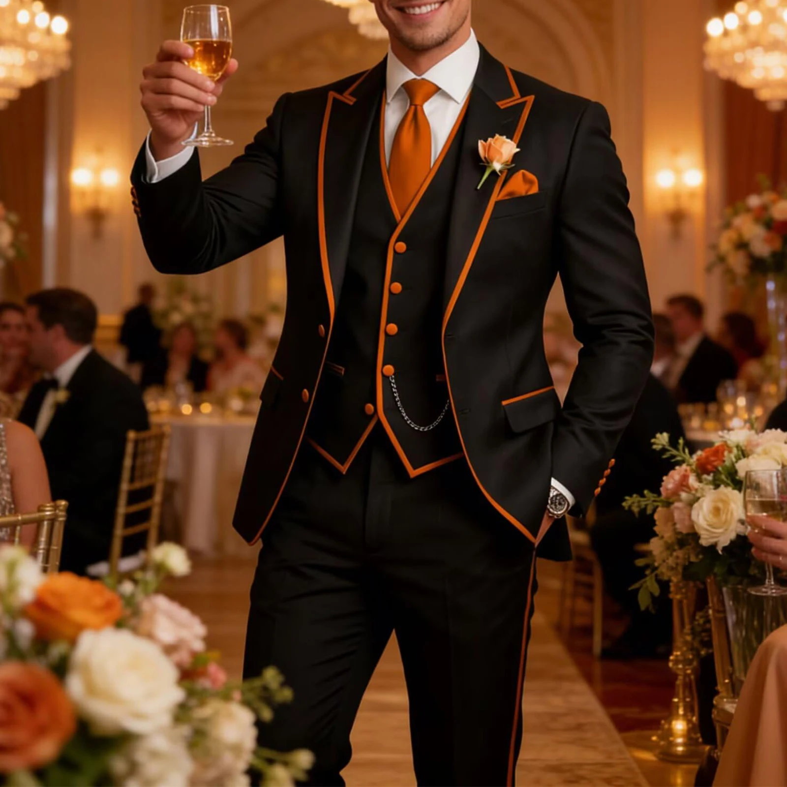Men's 3 Piece Tuxedo for Men Slim Fit Jacket Vest Pants Wedding Suits for Groom Groomsman Prom Party Graduation Suits