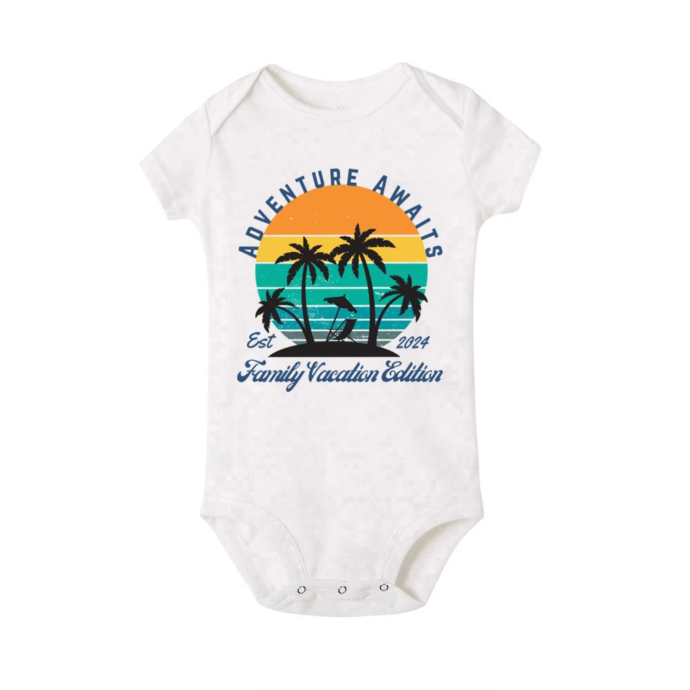 Adventure Awaits Family Vacation Edition Est 2024 Family Matching Shirt Adult Kids Summer T-shirt Tops Baby Short Sleeve Romper