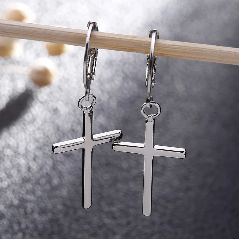 

Fashion Men Women Metal Hoop Cross Drop Dangle Ear Studs Earrings Unisex Party Punk Earring Jewelry Long Earrings wholesale