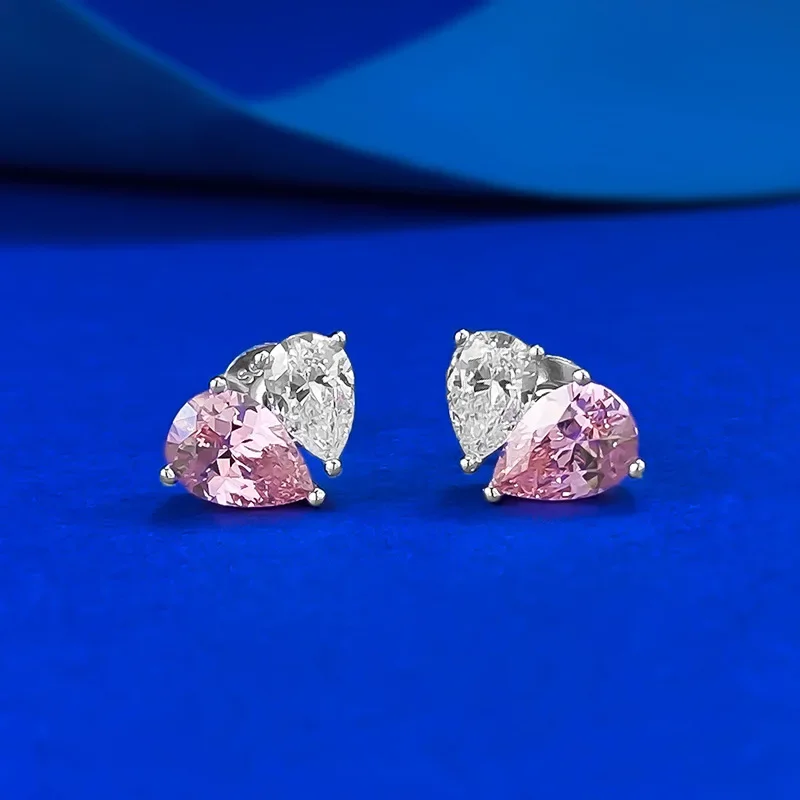 

НОВЫЙ Новый серебряный порошок S925, серьги с двойным камнем и каплями белой воды, милые и простые серьги-папалача Xiaohongshu, трансграничные