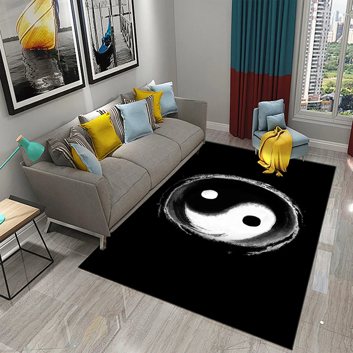 3D Yin Yang Carpet Black and White Rugs Bathroom Door Non-slip Mat Porch Living Room Kitchen Door Mat Bedroom Balcony Decor Mat