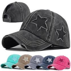 New Fashion Women Ponytail Cap Sequins 5-Point Star Hole Design Baseball Cap Female Washed Cotton Streetwear Hats