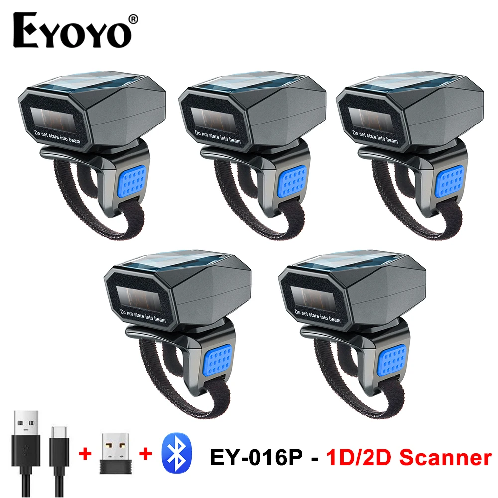 

Eyoyo 5pcs EY-016P Mini Ring 1D/2D Bluetooth Barcode Scanner Finger Wearable Reader Screen Scanning QR Code PDF417 Data Matrix