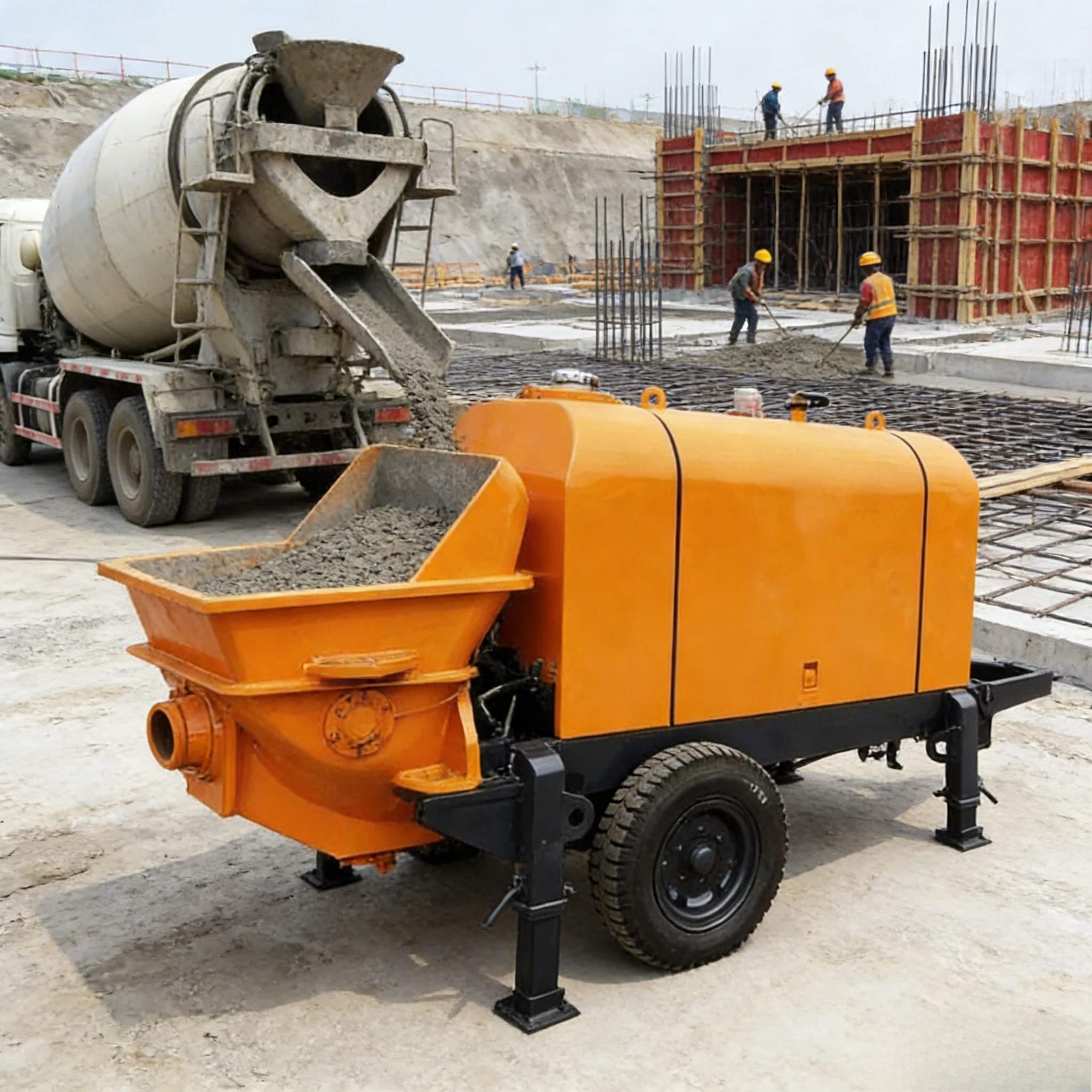Customized High Efficiency Trailer-Mounted Concrete Pump New Construction Diesel Electric Powered Concrete Pumps Compact Design
