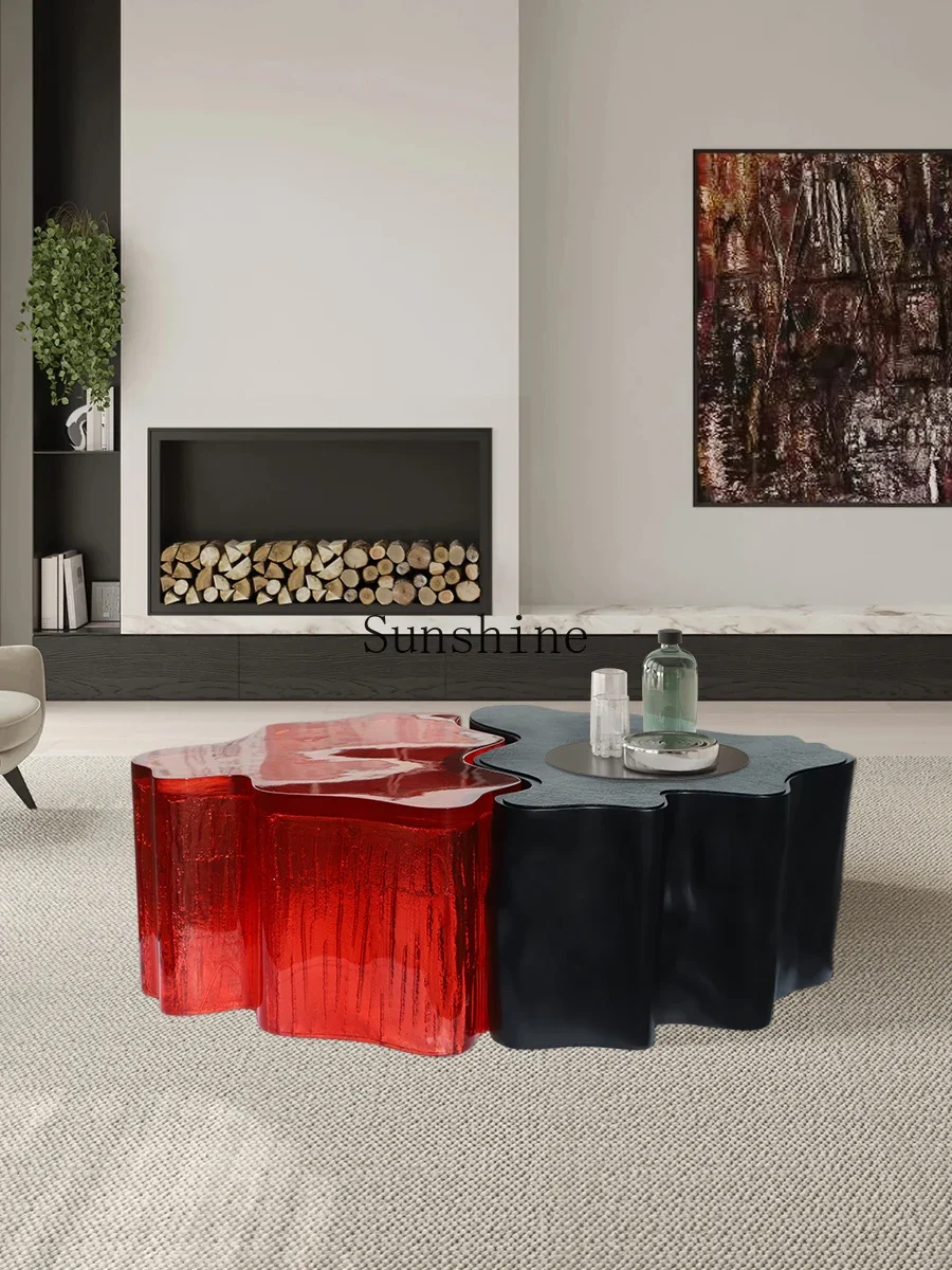 Modern small apartment coffee table splicing transparent resin acrylic water ripple coffee table