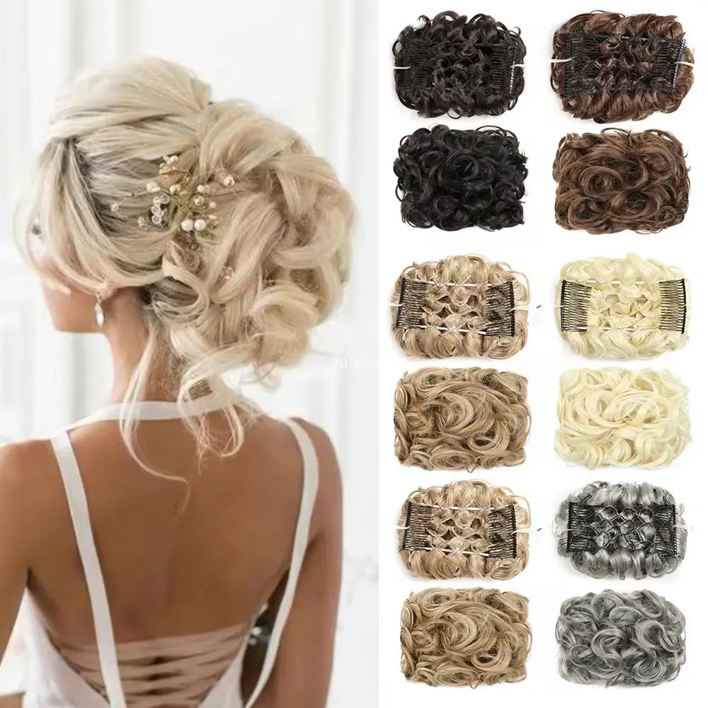 

Synthetic Large Comb Clip In Curly Hair Extension Chignon Hair Pieces Updo Cover Hair Tail Extension Hair Piece for Women