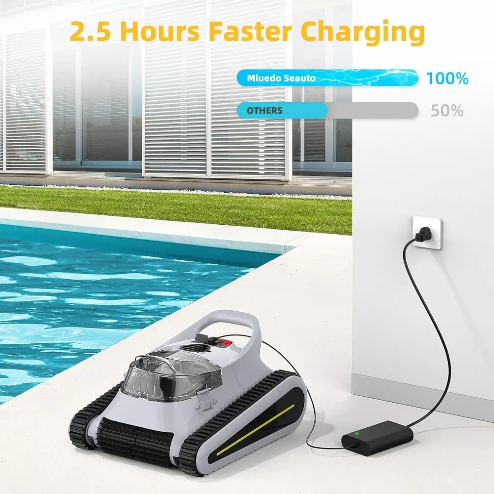 Robotic Pool Cleaner: LED Indicator, Self-Parking, Cleans up to 2,000 sq. ft. Easy Operate Pool Robot Vacuum