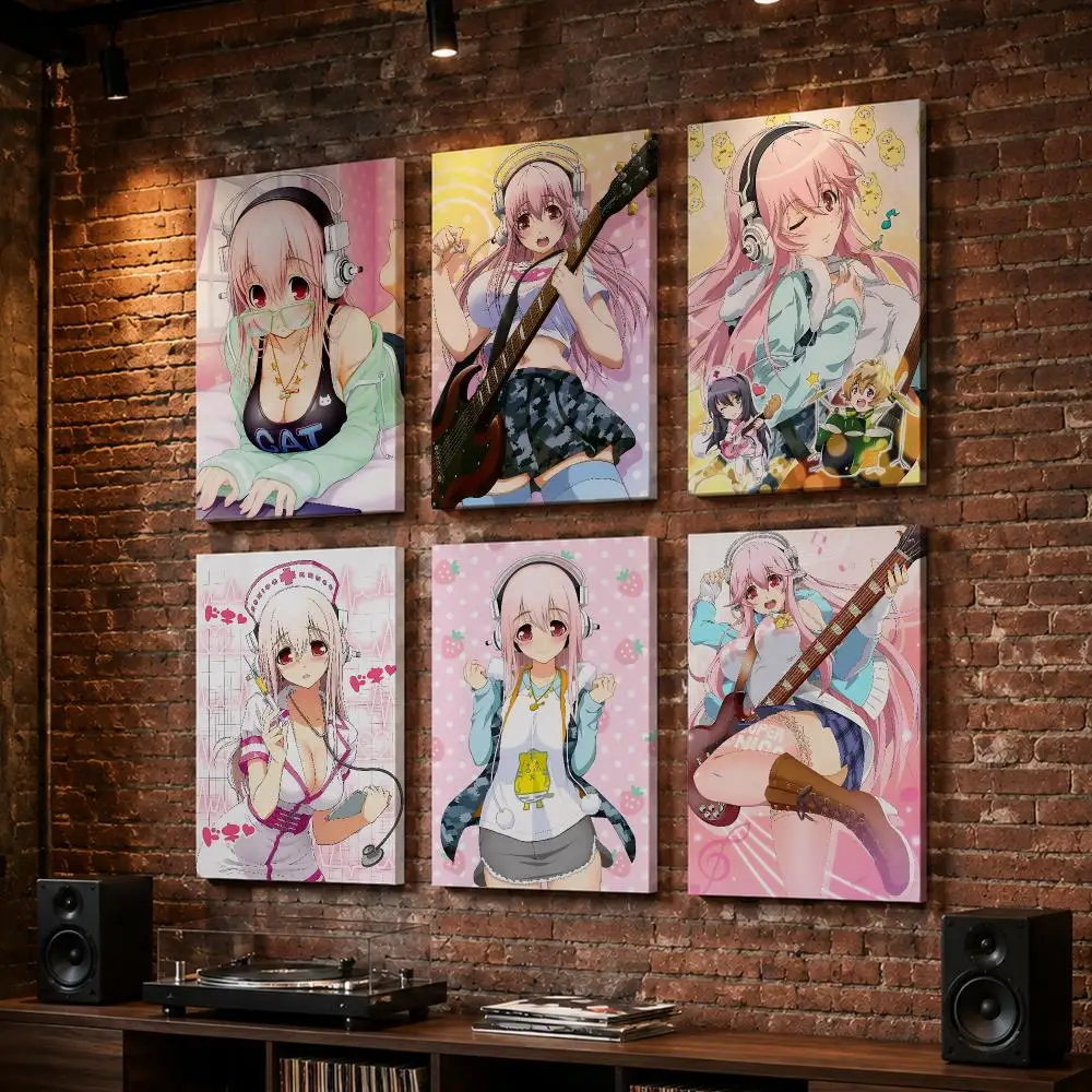 SUPER S-SONICO Cute Anime Framed Wall Painting Wood Framed Wall Art Print For Bedroom Living Room Hallway Office Home Decor