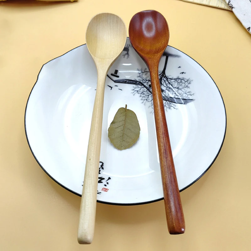 1 Piece Wooden Spoon Bamboo Kitchen Korean Style 9 Inch Natural Wood Soup Tableware Cooking Honey Coffee Spoon Mixing Spoon