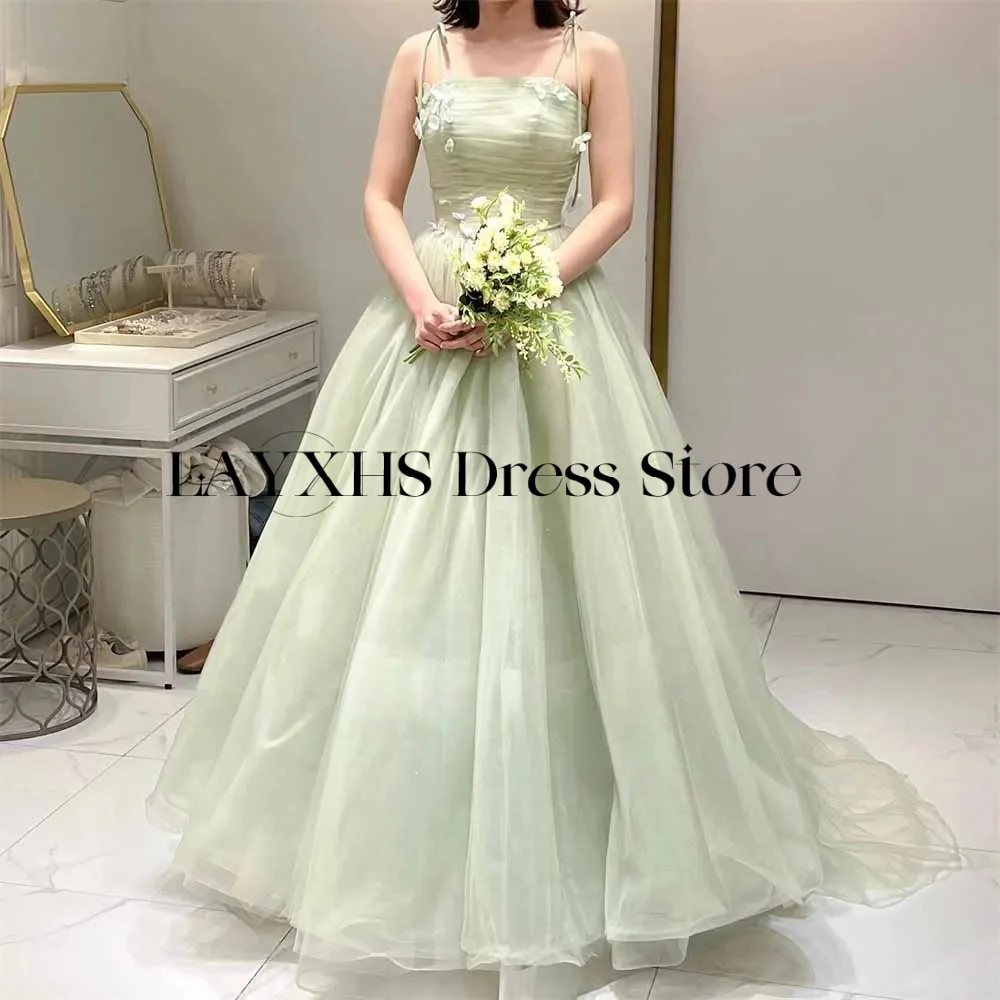 

Spaghetti Straps Bridesmaid Dresses for Women A Line Sage Green Wedding Party Dress Photo Shoot Tulle Formal Gown Customized