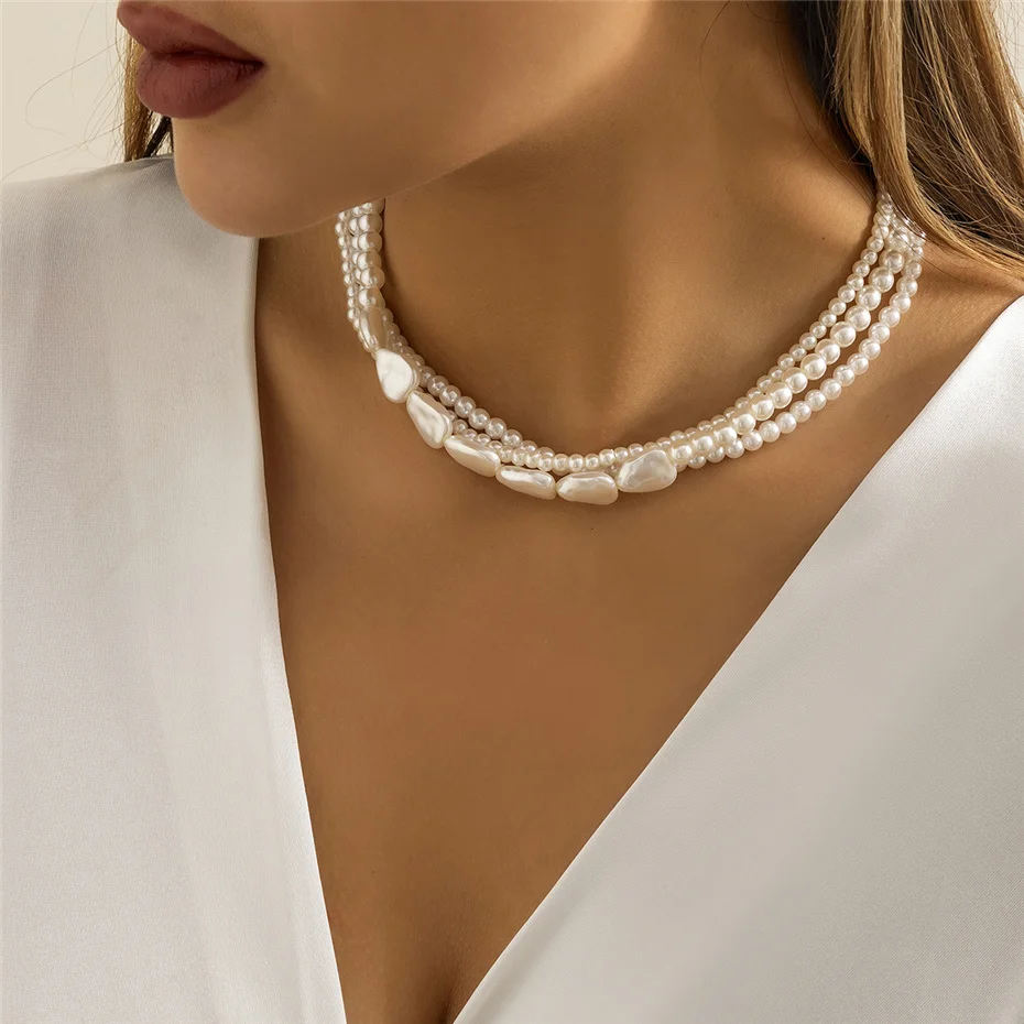Elegante mehr schicht ige Imitation perlenkette für Frauen Vintage Hochzeit Mode Aussage Halsreif Kragen Schmuck Party Geschenk – Detail 7