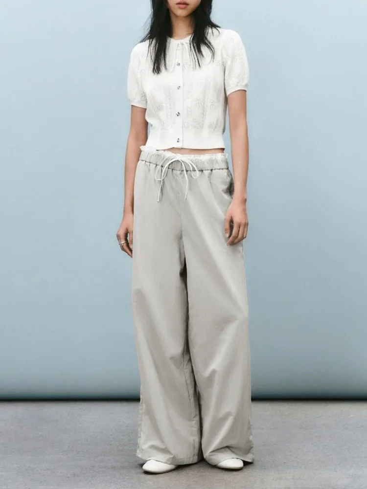 

Spring New Arrival Women's High Waist Slimming Casual Wide Leg Pants Color Blo Elastic Waist Corduroy Trousers