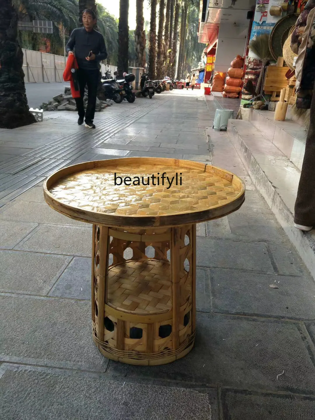 Yunnan Dai's Special Exquisite Dining Table Handicraft Simple Bamboo Woven Small round Table Bamboo Tea Table Home Decorations