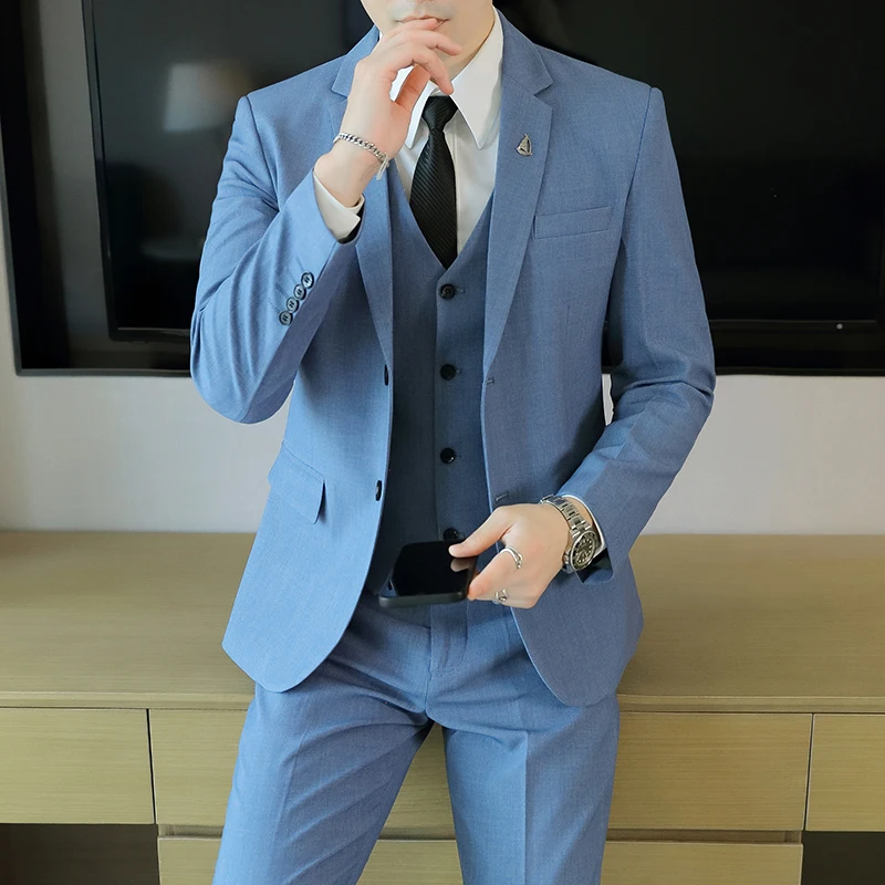 

Mens High End 3 Piece Wedding Suit Handsome Fashionable Banquet Smart Casual Three Quarter Length Vest Trousers For Four Season