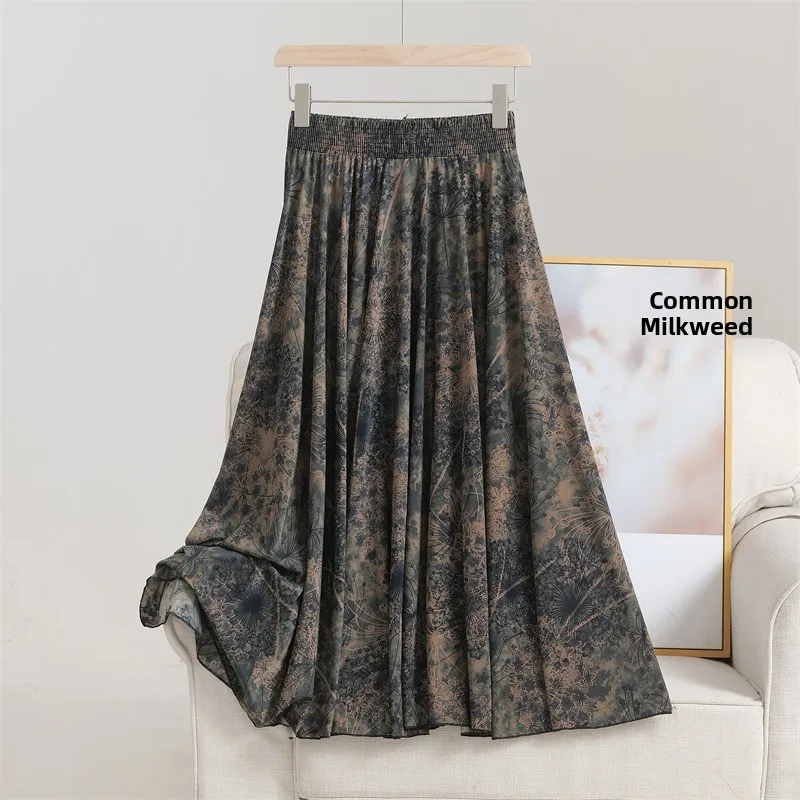 Ele – jupe mi-longue élastique à imprimé Floral, taille haute, pour mères d'âge moyen, danse carrée d'été, jupe fine en Fiber de Polyester