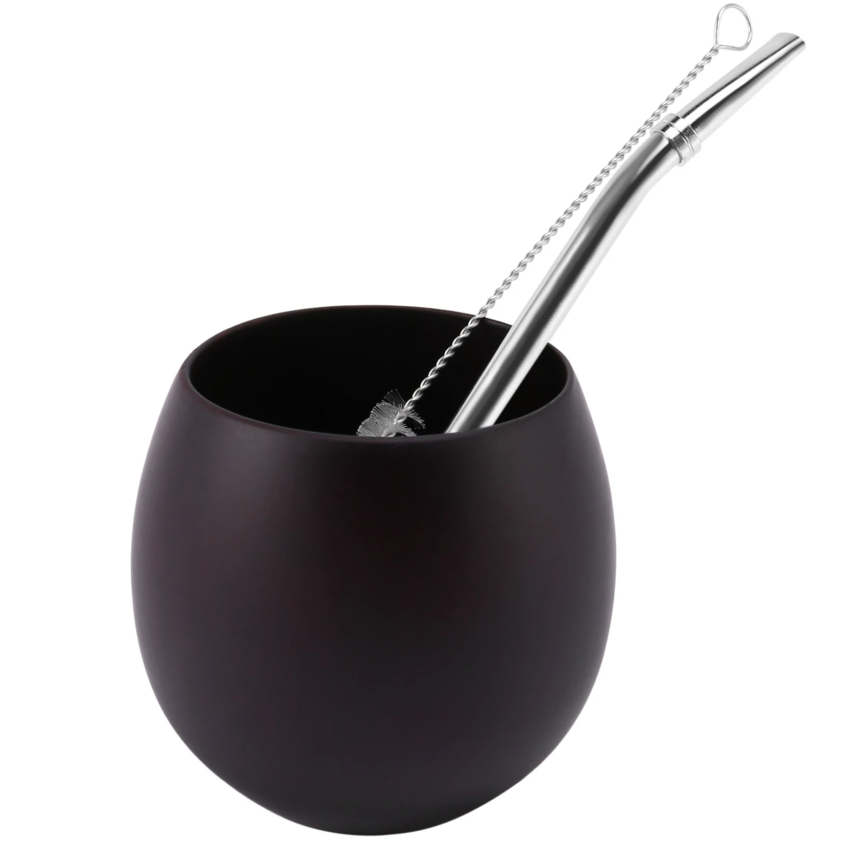 Juego de Mate de Madera Hecho a Mano, Taza de Mate de Madera Natural con Cuchara, Bombilla y Cepillo, 200ML-[LUCK 9]