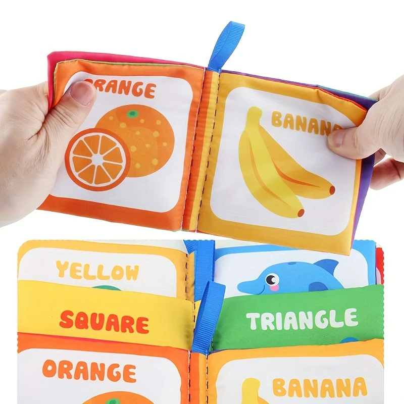 لعبة كتاب قماش وقت البطن باللونين الأبيض والأسود للأطفال والأطفال الصغار، الأبجدية/الحيوانات/الشكل/اللون/الفاكهة/الناقل المعرفي #5