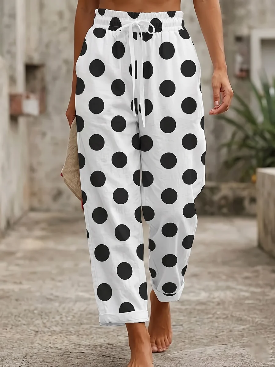 Plus-Size Damen Polka-Dot Weite Hose mit Hoher Taille, Lässige Freizeithose, Streetwear, Baggy Y2K Damen Herbst Lange Hose 2026 – Detail 2