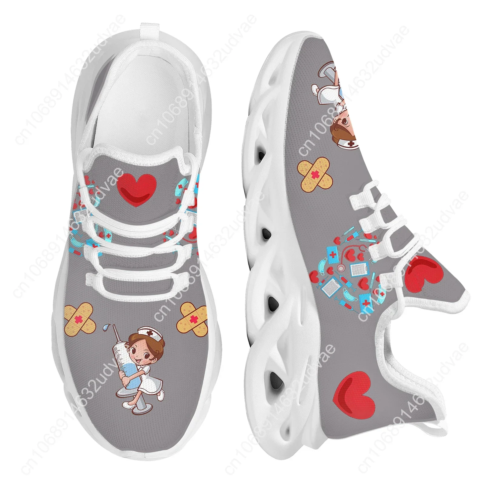 Lovely Nurse Medical Healthcare Print Ladies Platform Shoes Light Mesh Running Sneakers Casual Nurse Shoes For Women