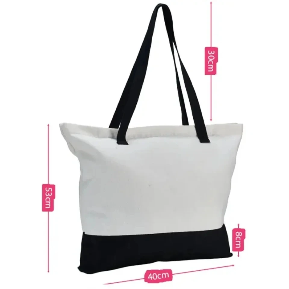 Sublimate wiederverwendbare Damen-Handtasche in Schwarz und Weiß mit Thermotransfer zum Aufdrucken, individuelle Leinen-Einkaufstasche