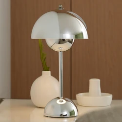 Mushroom Flower Bud portable LED Table Lamps Rechargeable Desk Touch Night Light For Dining Bedroom  Simple Modern Chrome