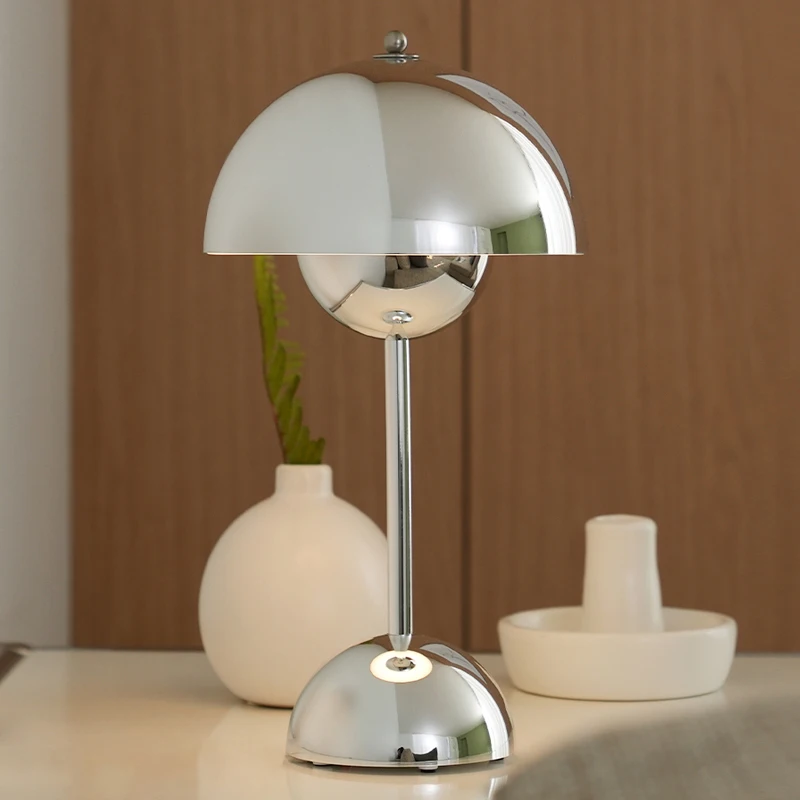 Mushroom Flower Bud portable LED Table Lamps Rechargeable Desk Touch Night Light For Dining Bedroom  Simple Modern Chrome