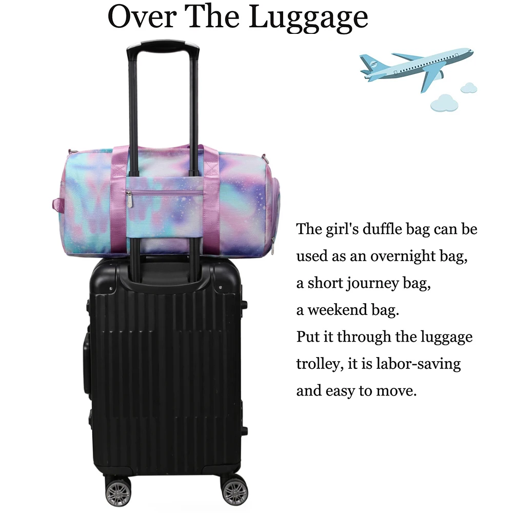 2025 Nuovi bambini Borsone Borsa sportiva per ragazze Adolescenti Ginnastica Borsa da palestra Borsa da ballo Scomparto per scarpe Tasca bagnata Weekender Durante la notte