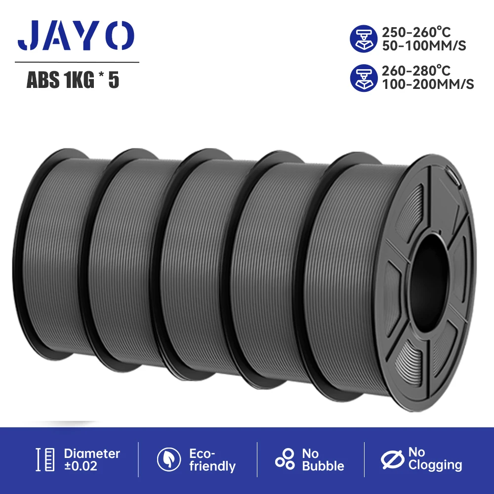 JAYO 5 rollos de filamento de impresora 3D ABS/PLAMETA 1,75mm ± 0,02mm materiales de impresora 3D FDM cuidadosamente heridos para impresora 3D 1 rollo/1 KG