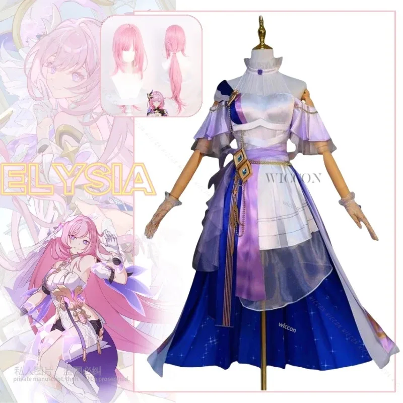 إليسيا أنيمي تأثيري حلي هونكاي إمباكت 3 كرنفال موحدة شعر مستعار هالوين المرأة لعبة الوردي قزم العثة الذي يطارد Flamesx ؛ 3,d'