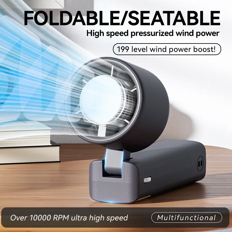 

New Handheld Fan Ice Cooling Semiconductor High-speed Fan Outdoor Portable USB 199 Level Digital Display Cooling Vortex Fan