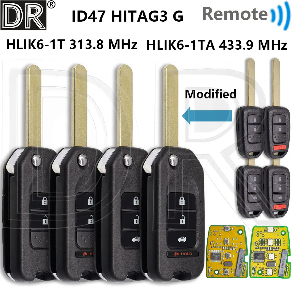 

Отличный ID47 PCF7961 313,8/433,9 МГц HLIK6-1T модифицированный автомобильный дистанционный ключ для Honda Accord City Civic CR-V Jazz XR-V Vezel HR-V FRV
