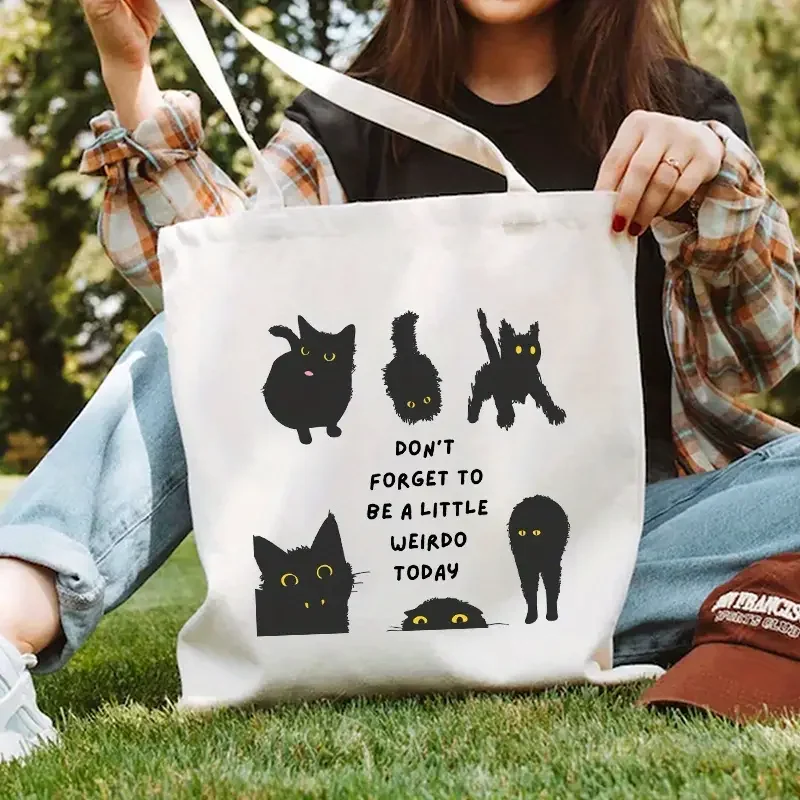 Bolso de lona con estampado divertido de dicjos animados de gato Kawaii bolso de hombro de viaje para trabajo de Estudiobolso #2