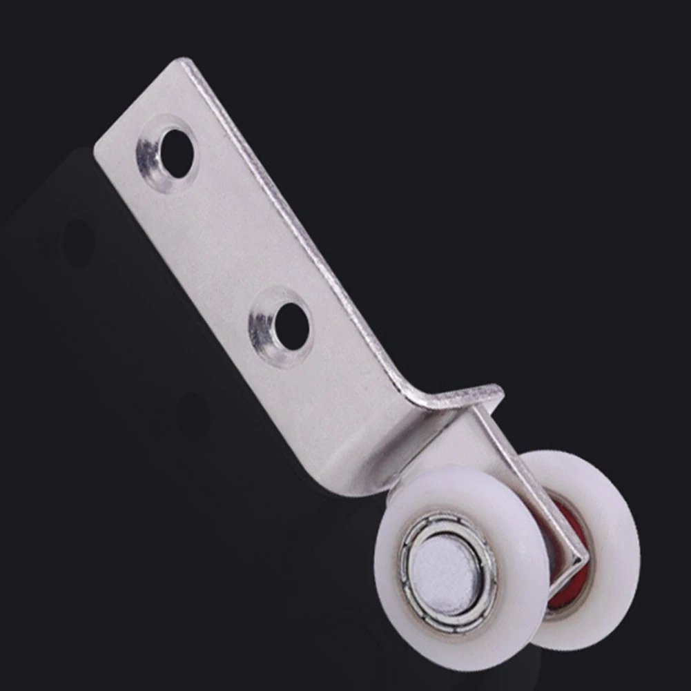 A67P-10Pcs Bend Pipe Metal Bearing Pulley Block With Two Plastic Wheel For Sliding Door Window Cabinet