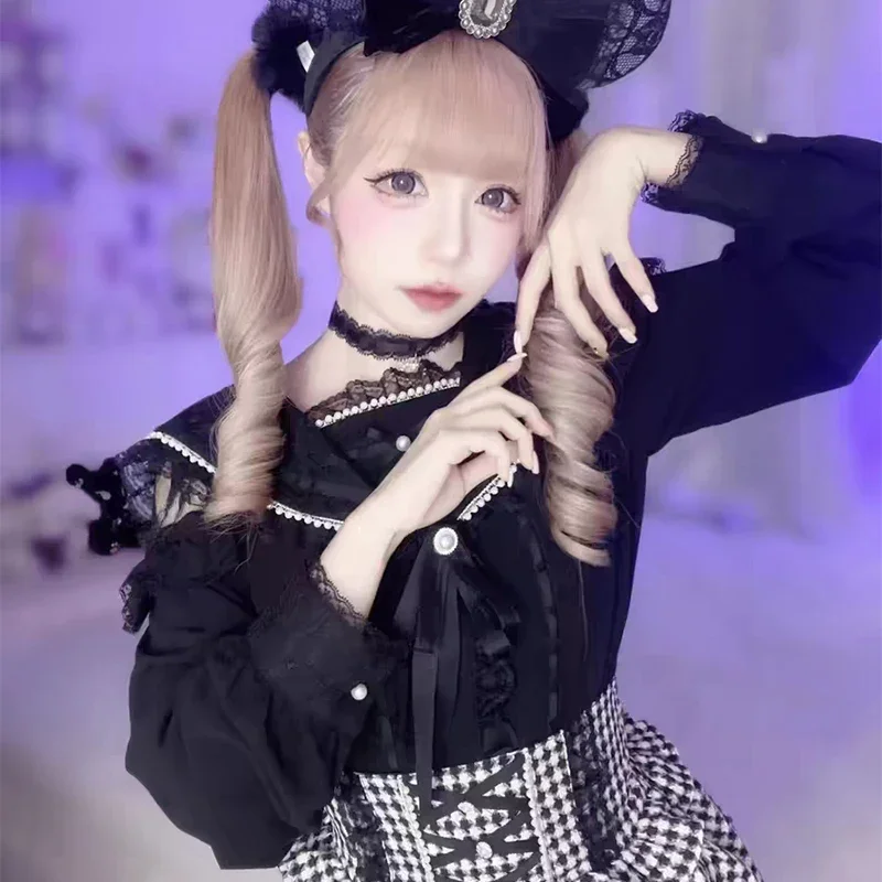 Kawaii Women Shirts Jirai Kei Lolita Y2K Cute Japanese Style Blouse Elegant Long Sleeve Sweet Tops Casual Aesthetic Shirt 2024