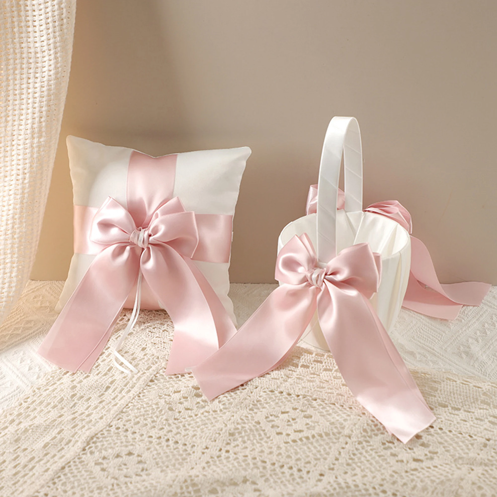

Elegant Lace Wedding Ring Pillow with Delicate Bow Design - Perfect Ring Holder Pillow for Flower Girl Basket at Wedding