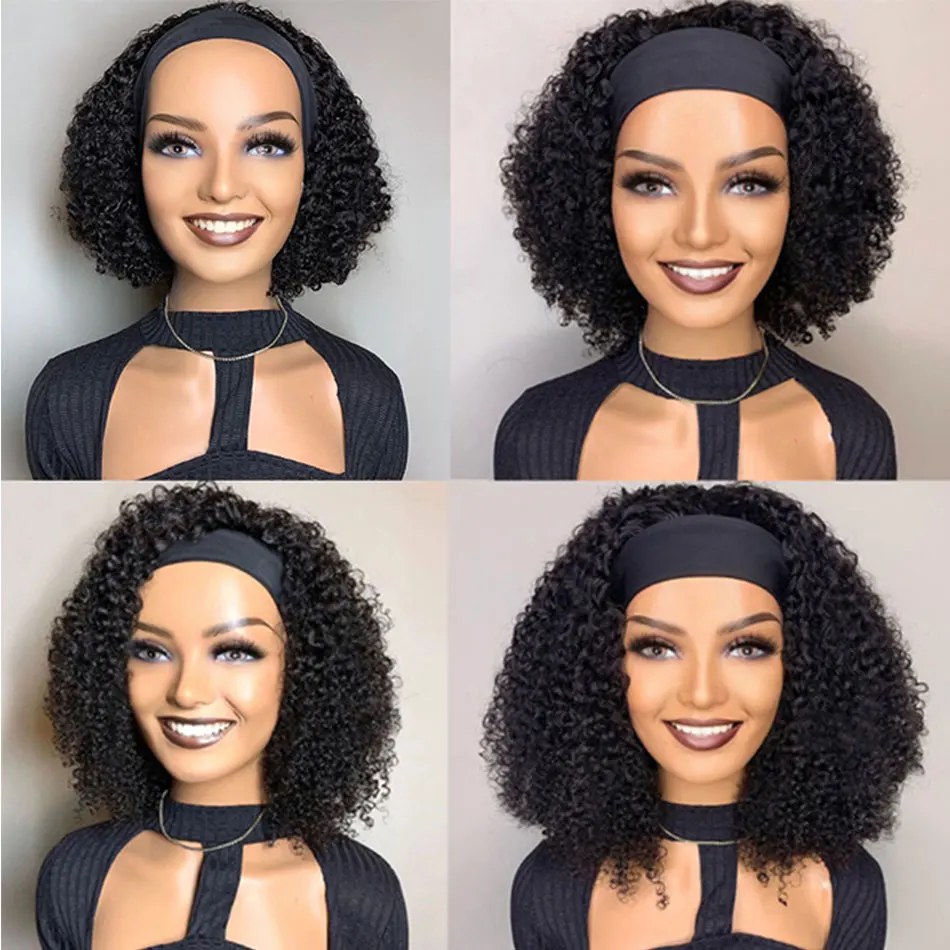 Kinky Curly Headband Wig 100% Remy Human Hair Wigs For Black Women Peruvian Afro Kinky Curly Human Hair Wig Curly Headband Wigs