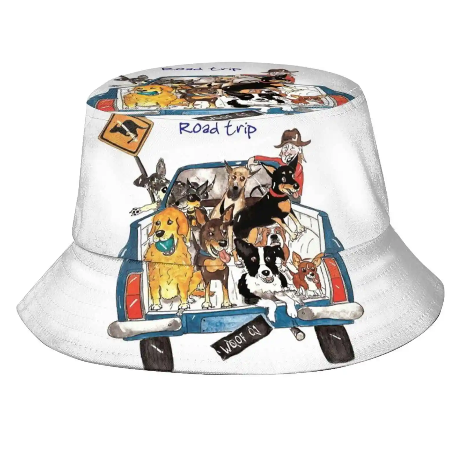 Road Trip Flat Top Breathable Bucket Hats Australia Road Trip Dogs Canines One Yelpy Kelpie Ute Rothwell Publishing Collie