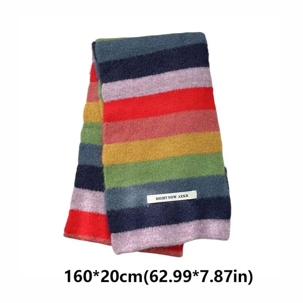 Syal Garis Pelangi Bungkus Hangat Aksesori Pakaian Bordir Huruf Syal Gaya Korea Bandana Pashmina Merek Mewah