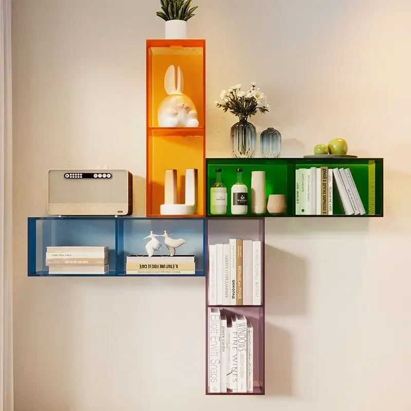Modern Wall-Mounted Bookcase Minimalist Luxurious Solid Wood Display Shelf for Living Room Bedroom Home Decor