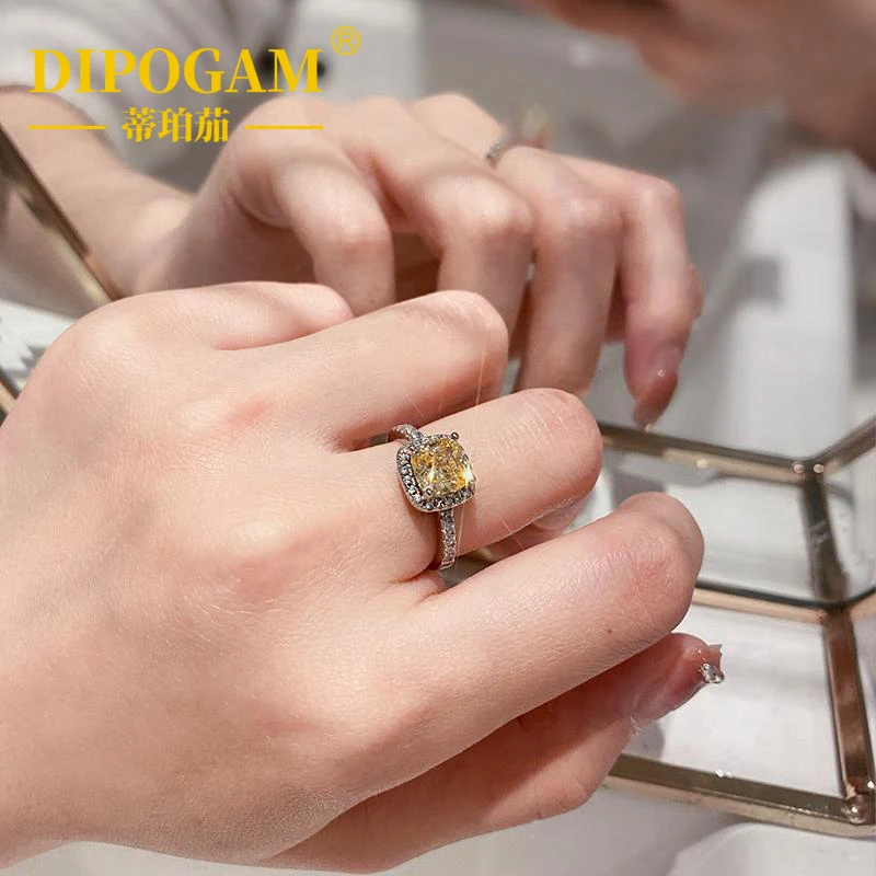 

DIPOGAM New Elegant Yellow Moissanite Ring Women Rings Luxury Wedding Anniversary Party Lady's Bright Fashion Jewelry