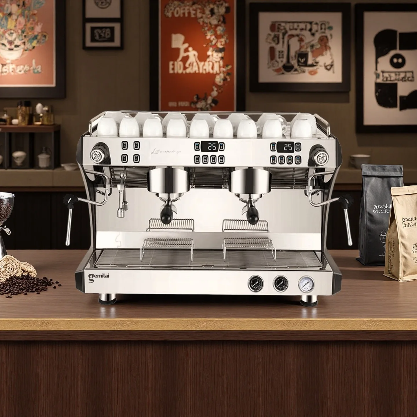 معدات المقهى التجارية مجموعة كاملة ماكينة اسبريسو القهوة التجارية للبيع برأس مزدوج لآلة الإسبريسو