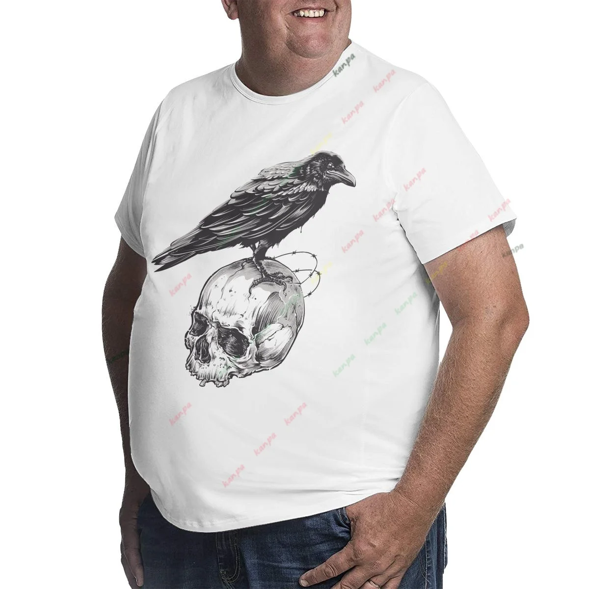 Roomy T-Shirt Men 100% Cotton Plus Size Casual Loose Daily Wear Tee Whhite 5xl big size 6xl Skull Crow Funny