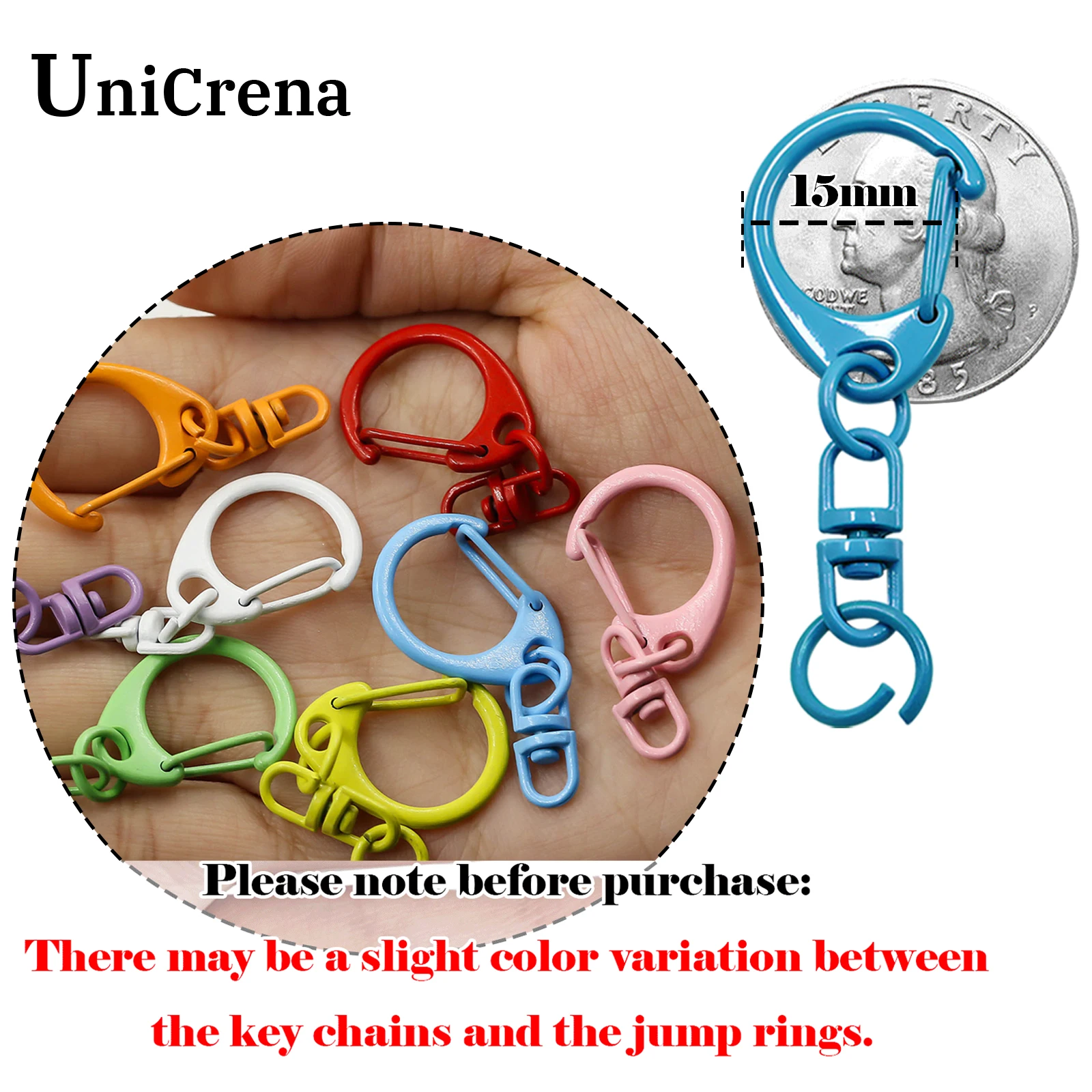 UniCrena Lobster Claw Clasp Keychain with Double Swivel & Jump Rings Baked Paint Colorful Keychain for DIY, Bag Charm, Backpack