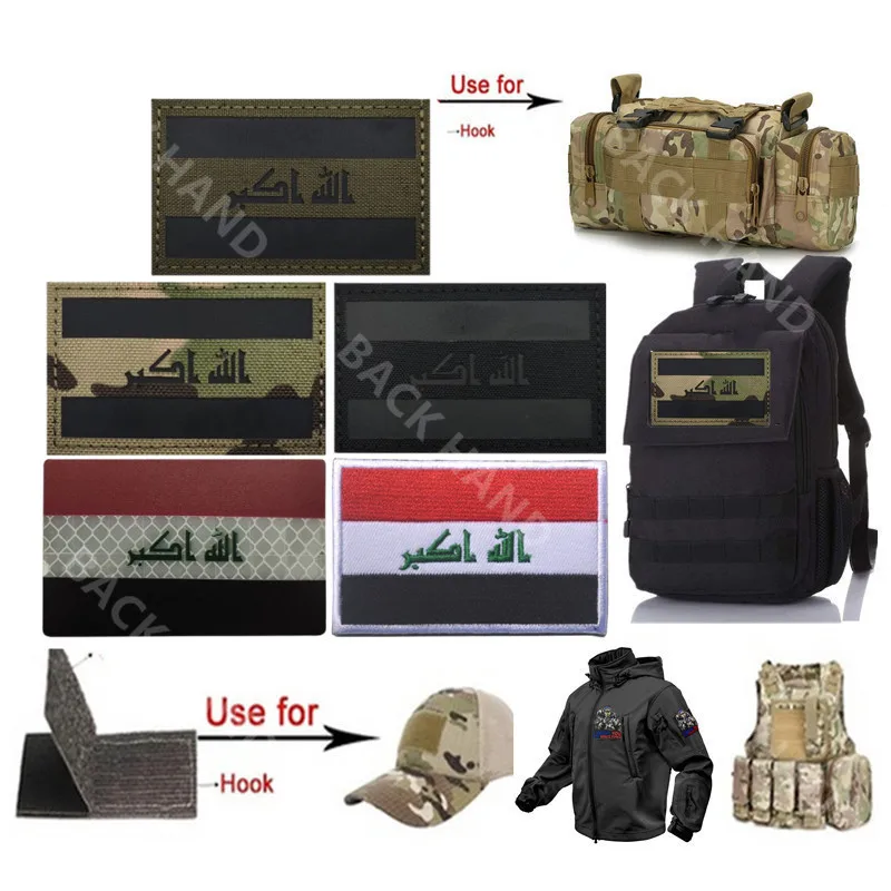 Flag Badge Wholesale Reflective Magic Armband Cloth Label Iraq Backpack Badge Military Patch for Clothing Hook and Loop