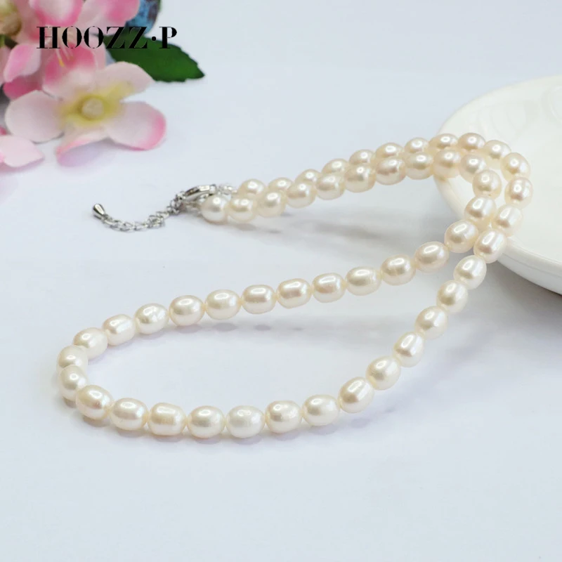 HOOZZ.P Top 2023 Fashion Pearl Necklace Natural Freshwater White Rice Pearls 925 Silver Fine Pearl Jewelry For Women Girls Gifts