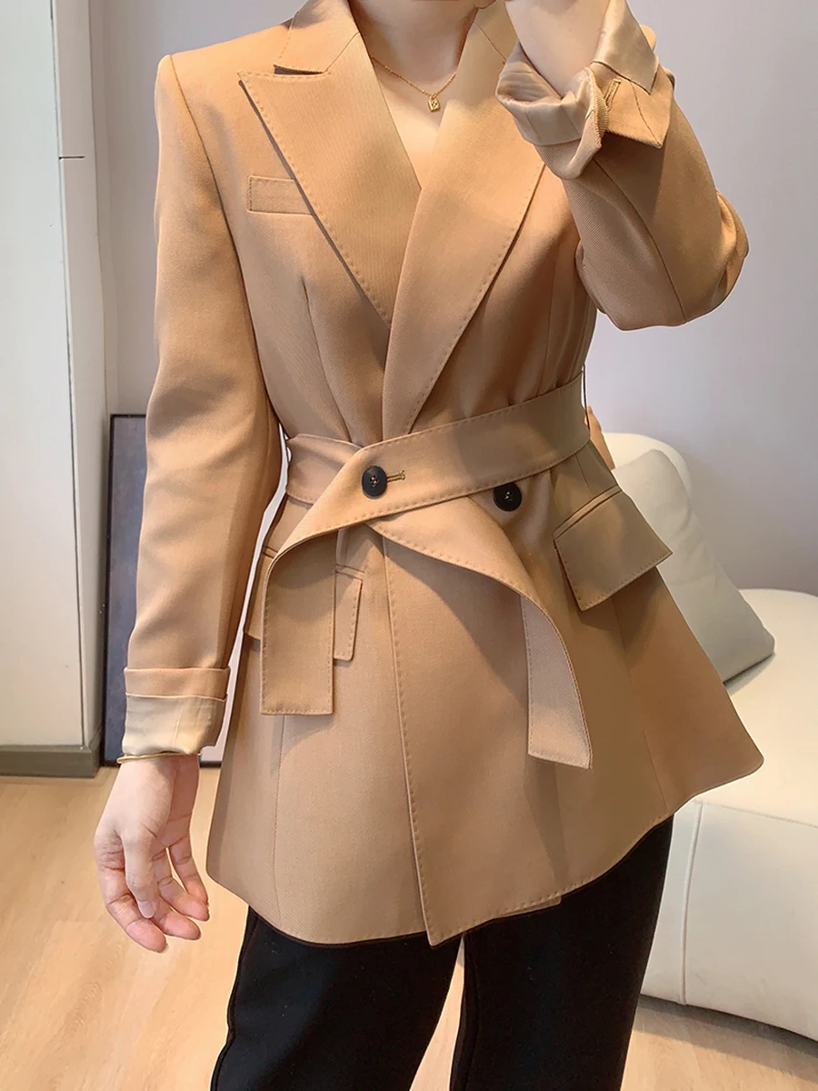 

Элегантный приталенный жакет Ele с декоративной строчкой, осенне-зимнее пальто из полиэстера, удобное для повседневной носки, с длинными рукавами