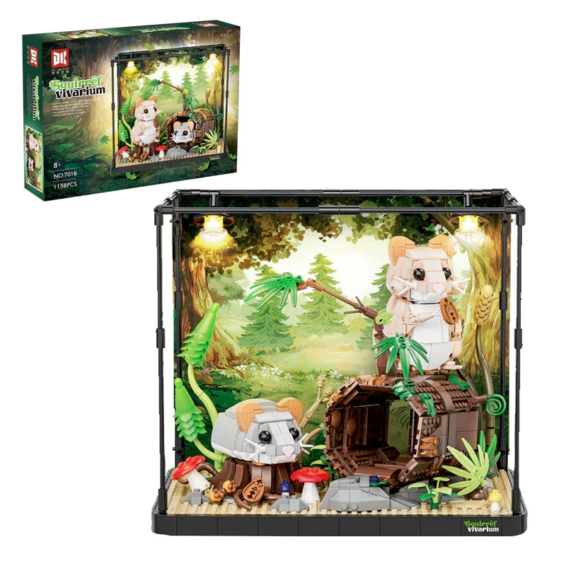 1158 قطعة الغابات المطيرة الاستوائية الهامستر ماوس اللبنات مع الإضاءة الإبداعية جمع الطوب سطح المكتب ديكور لعب هدايا الاطفال